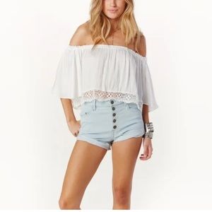 ALE ALESSANDRA white off shoulder crochet trim boho beach festival top XS